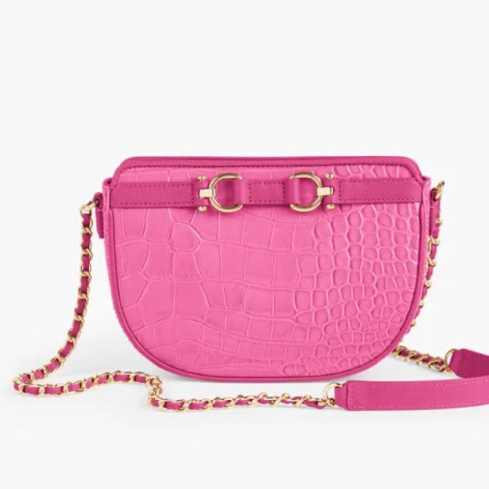 NWT Talbots Croc-Embossed Leather Crossbody Bag Autumn Rose - Pink Croc